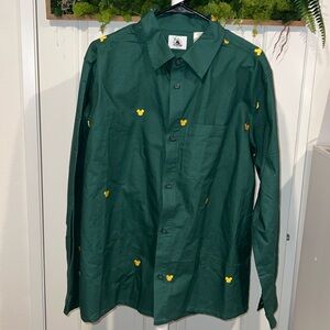 Disney Shirt Adult L Green Gold Mickey Mouse Holiday Icon Button Up Mens